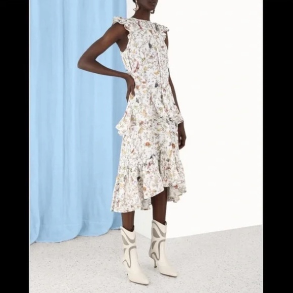 Zimmermann Frilled Tank MIDI Dress Garden Print Butterfly Size 2 / US Medium - Picture 13 of 16